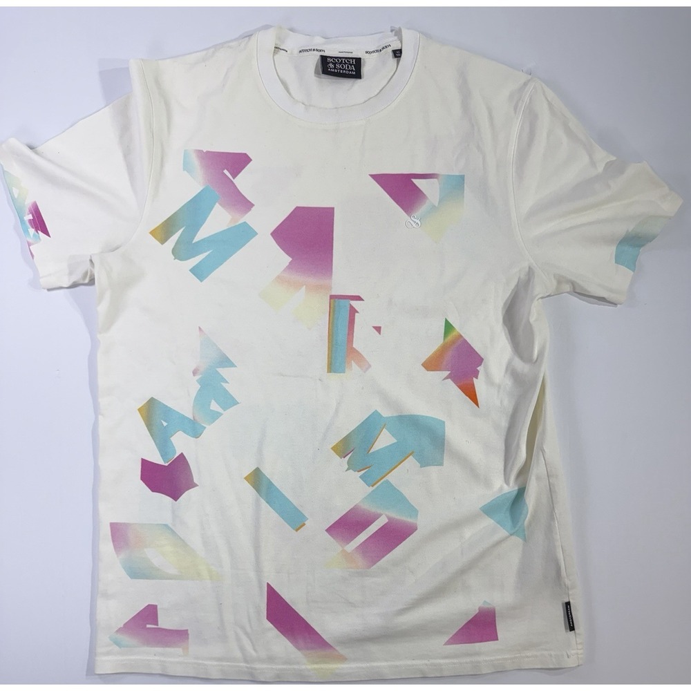 Scotch & Soda Amsterdam Graphic T-Shirt White Abstract Print Men's XL